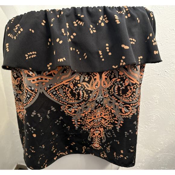 Intimately Free People Strapless Flounce Flutter Top Size Small Black/Orange - Picture 2 of 6